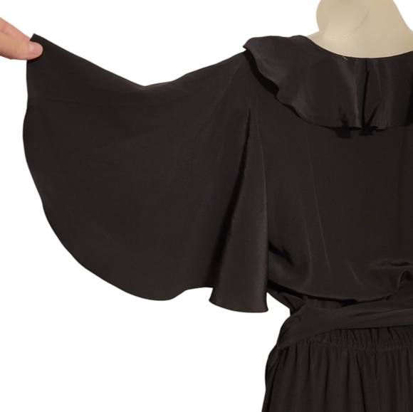 Michael Kors Collection Women’s Silk Jumpsuit Ruffle V-Neck Flutter Sleeve Black - Picture 8 of 16